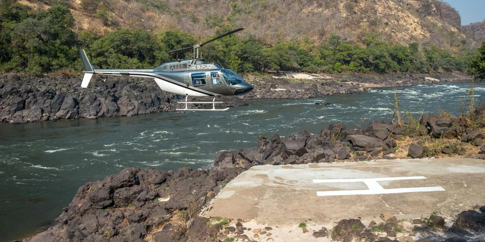 The Zambezi River gorge below Victoria Falls — a deep basalt canyon formed over millennia